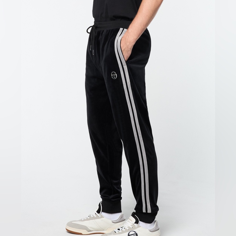 Sergio Tacchini Black Velour Track Pants Men’s S Side Stripe Joggers NWT